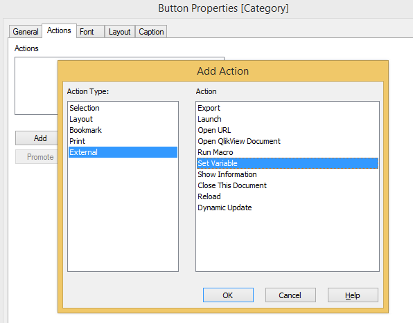 Qlikview Buttons, Qlikview Variable